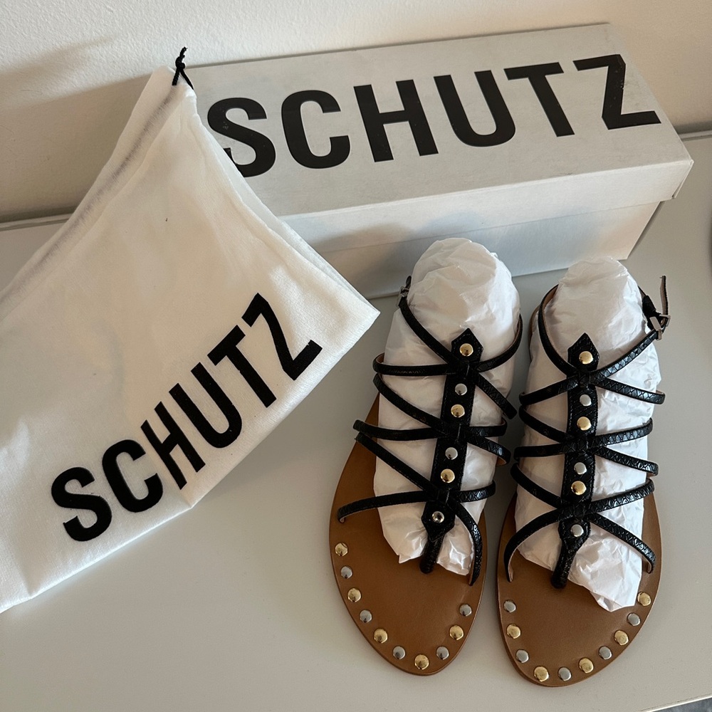 Schutz Black Strappy Sandals